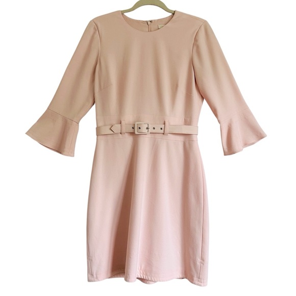 SHOSHANNA ODILA PETAL PINK CREPE FLARE SLEEVE BELTED DRESS SIZE 6 - Picture 7 of 16